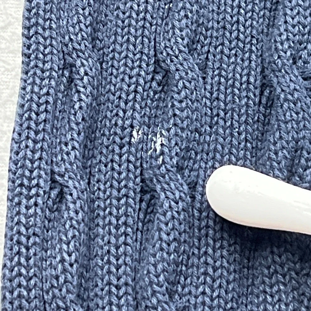 VTG Polo Ralph Lauren Cable Knit Sweater Mens Small Blue V-Neck Cotton Pullover